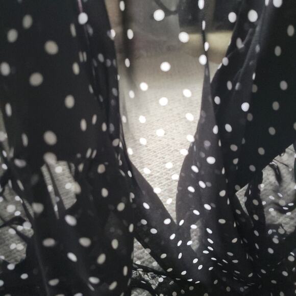 Dressbarn Womens 10 Midi Dress Black Polka Dot Sheer Collared Wrap Top Waist Tie - Picture 4 of 4